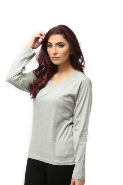 Women's Basic Header Gray Full Sleeves T-Shirt