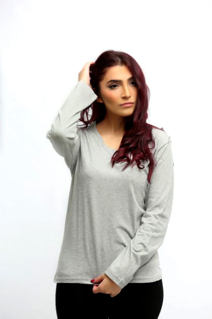 Women's Basic Header Gray Full Sleeves T-Shirt