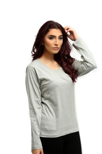 Women's Basic Header Gray Full Sleeves T-Shirt