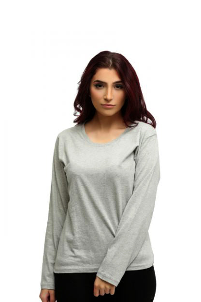 Women's Basic Header Gray Full Sleeves T-Shirt