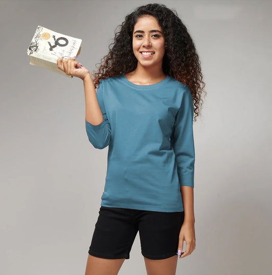 Women's Basic Sky Blue Full Sleeves T-Shirt