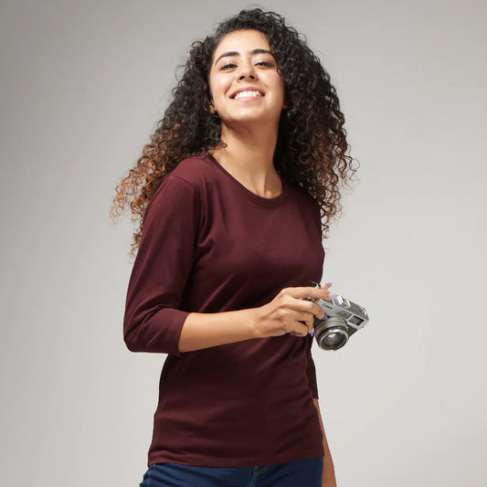Women's Basic Maroon Full Sleeves T-Shirt