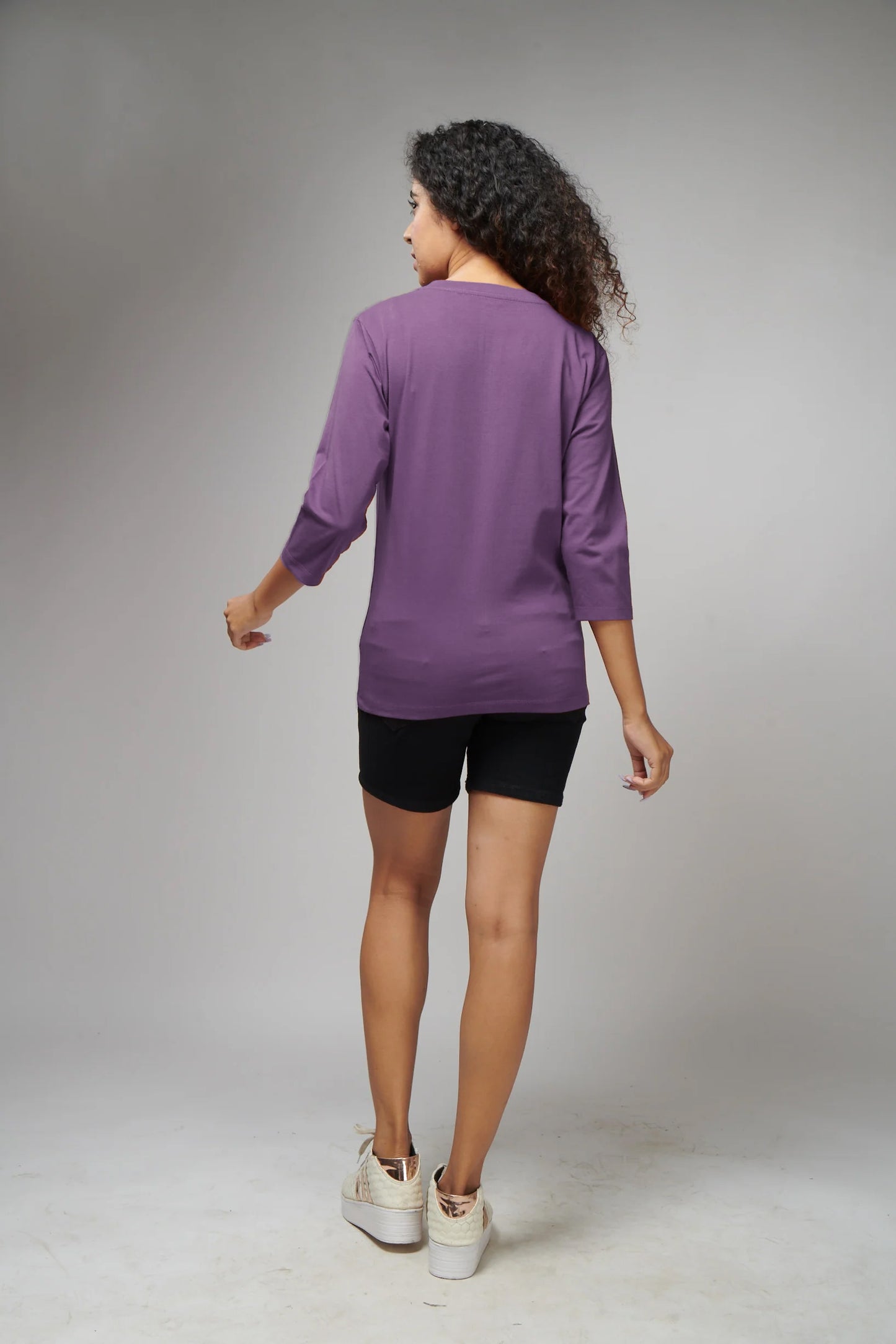 Women's Basic Light Purple Full Sleeves T-Shirt