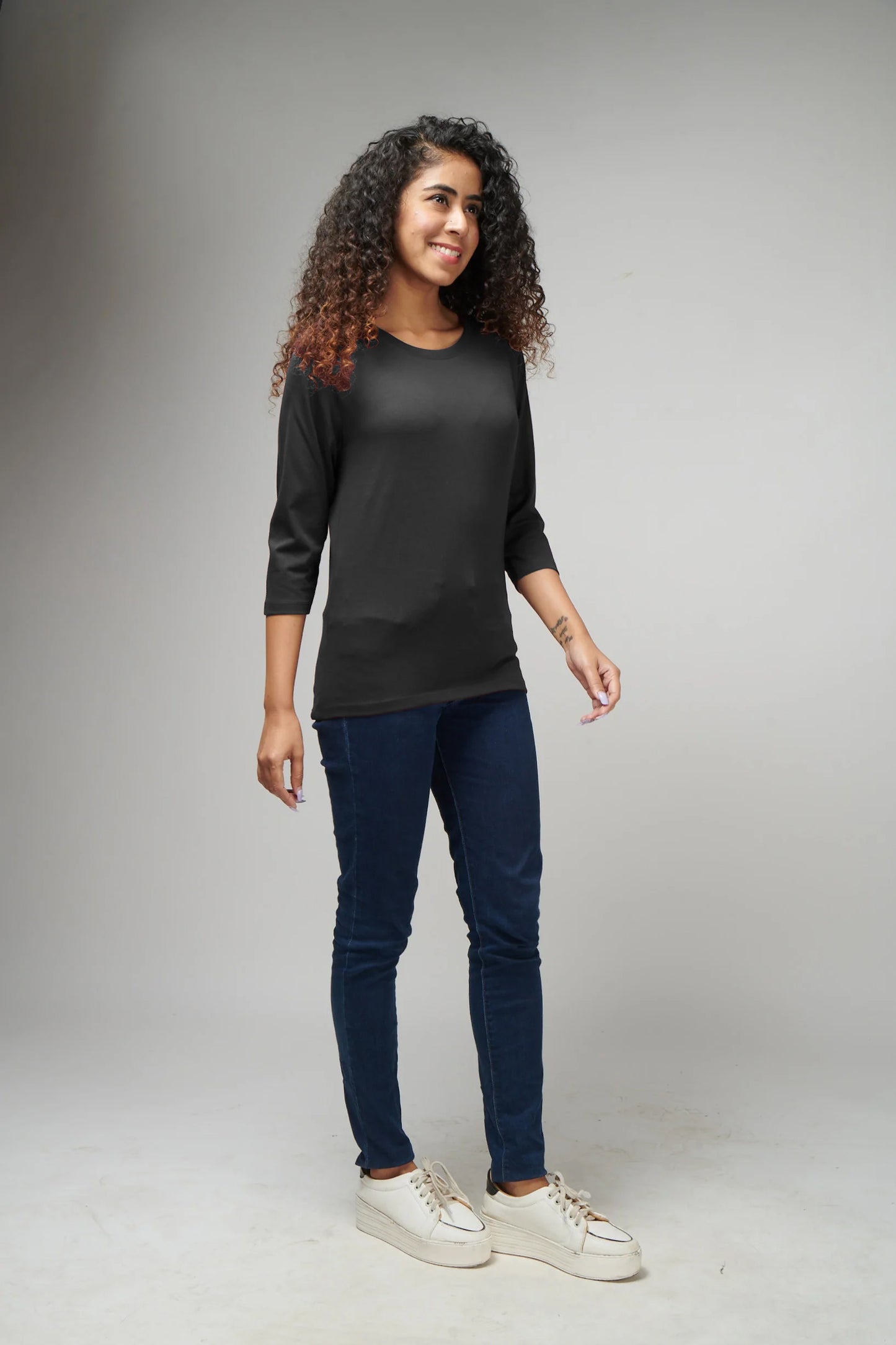 Women's Basic Dark Gray Full Sleeves T-Shirt