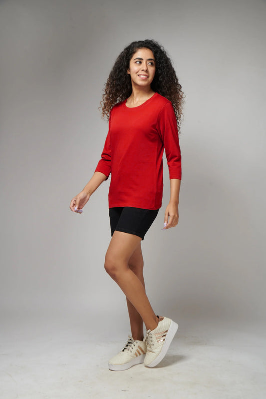 Women's Basic Red Full Sleeves T-Shirt
