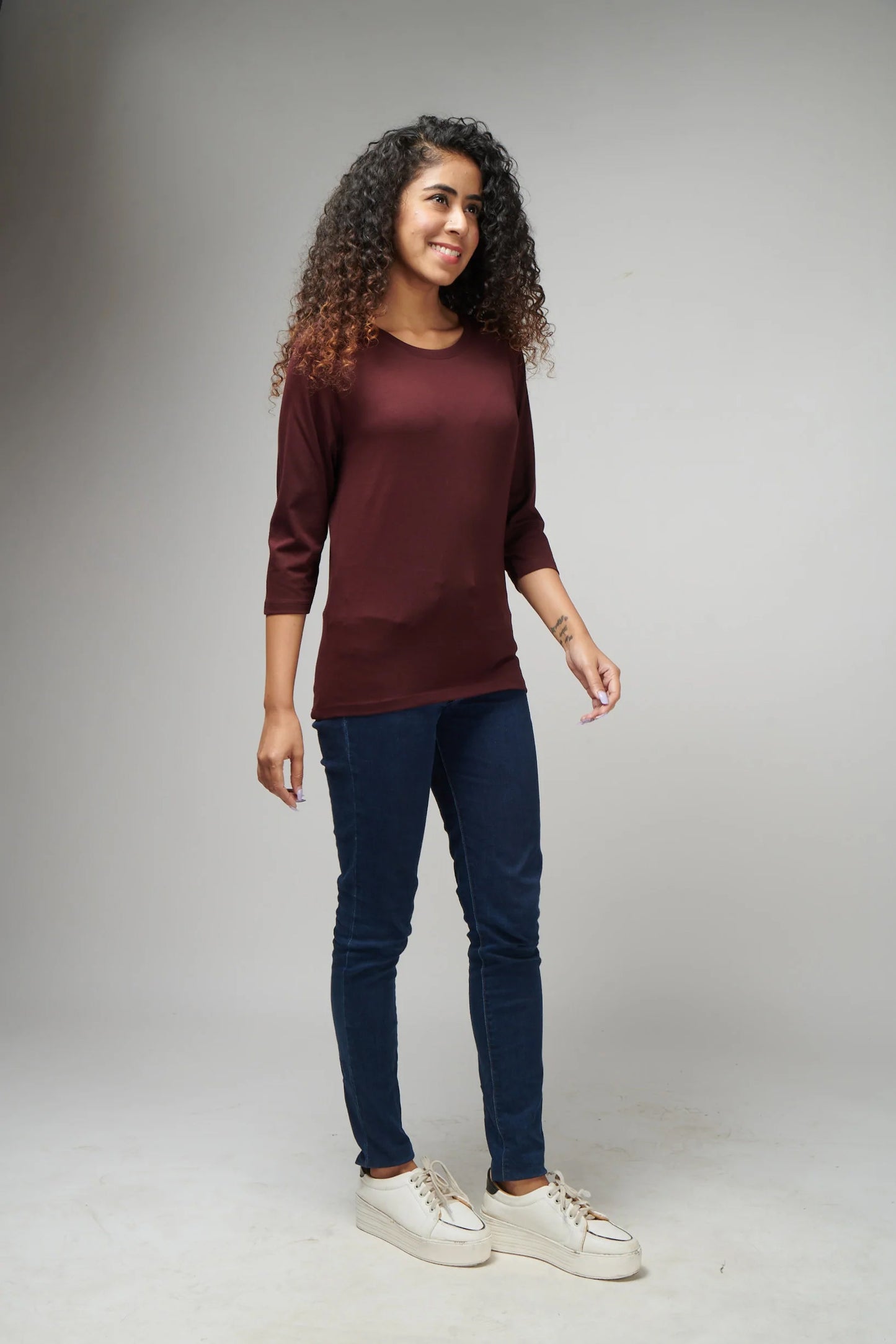 Women's Basic Maroon Full Sleeves T-Shirt