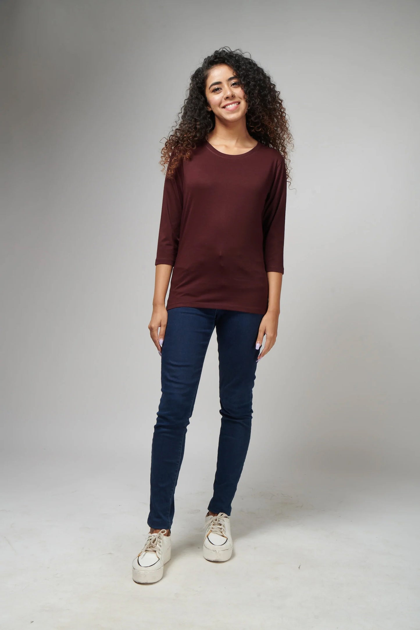 Women's Basic Maroon Full Sleeves T-Shirt