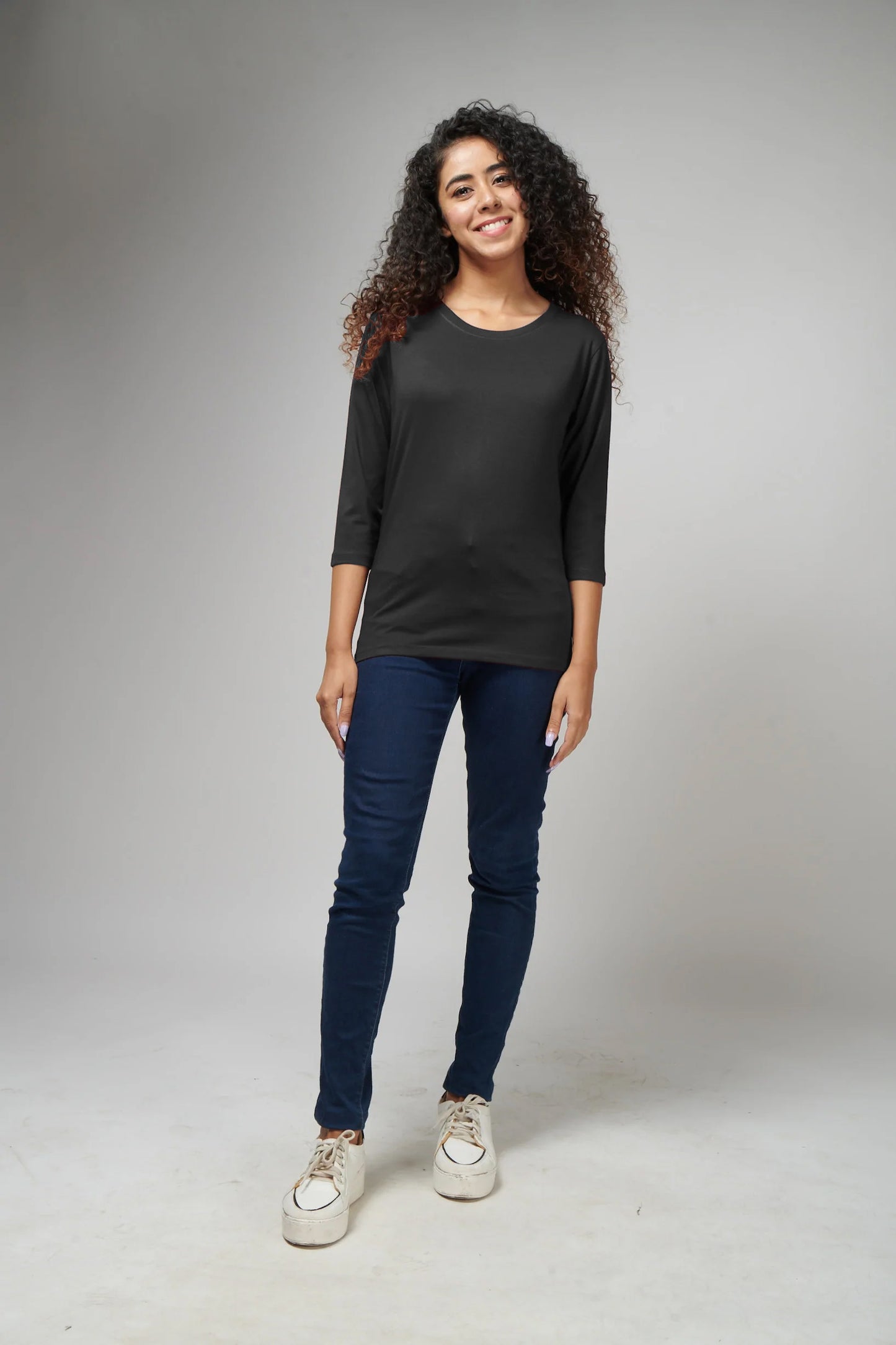Women's Basic Dark Gray Full Sleeves T-Shirt