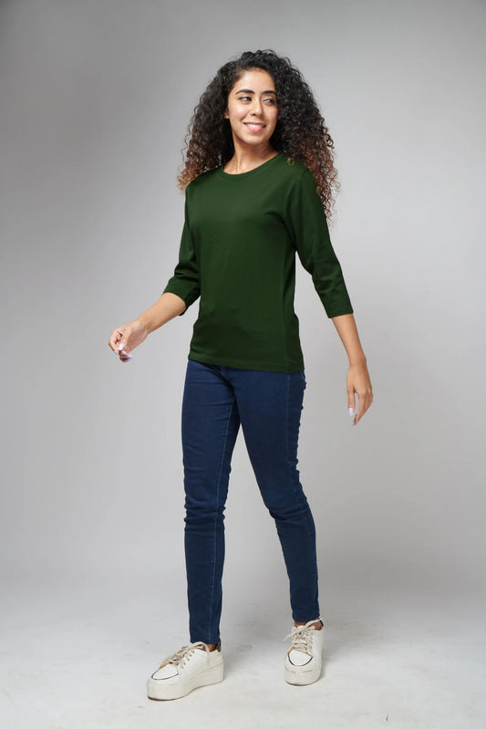 Women's Basic Olive Green Full Sleeves T-Shirt