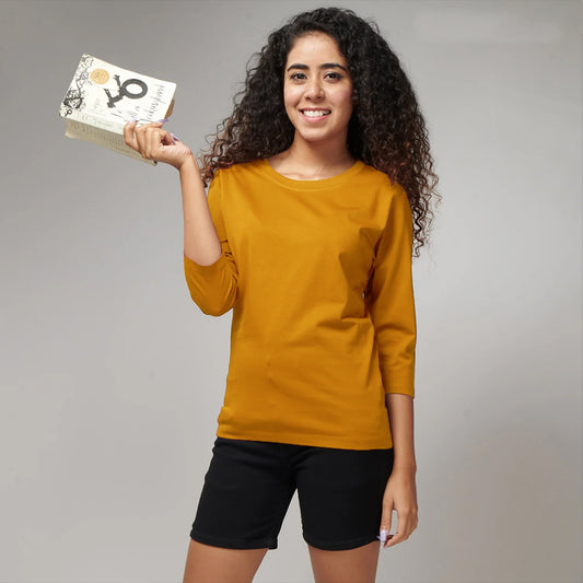Women's Basic Mustard Full Sleeves T-Shirt