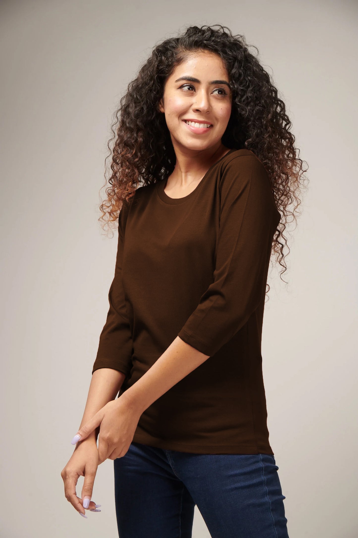 Women's Basic Brown Full Sleeves T-Shirt