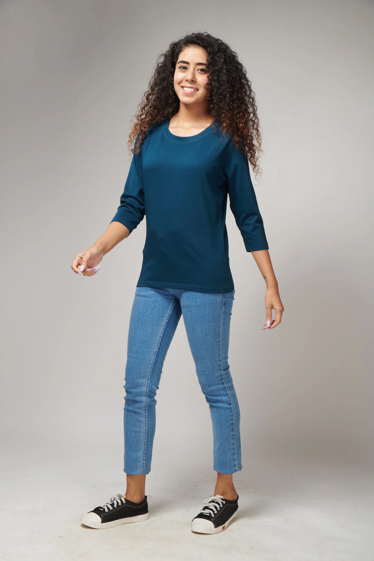 Women's Basic Petroleum Blue Full Sleeves T-Shirt