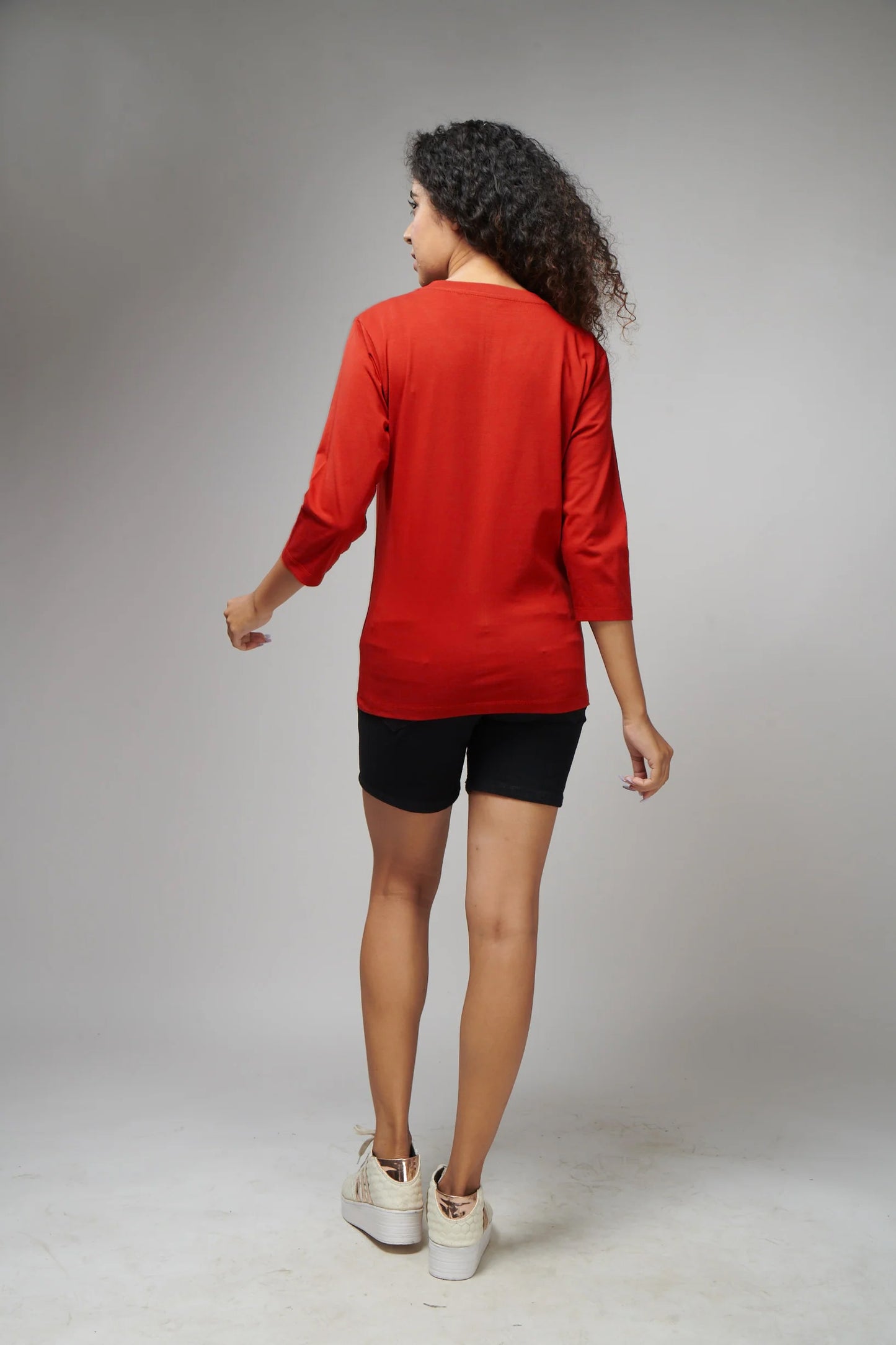 Women's Basic Red Full Sleeves T-Shirt