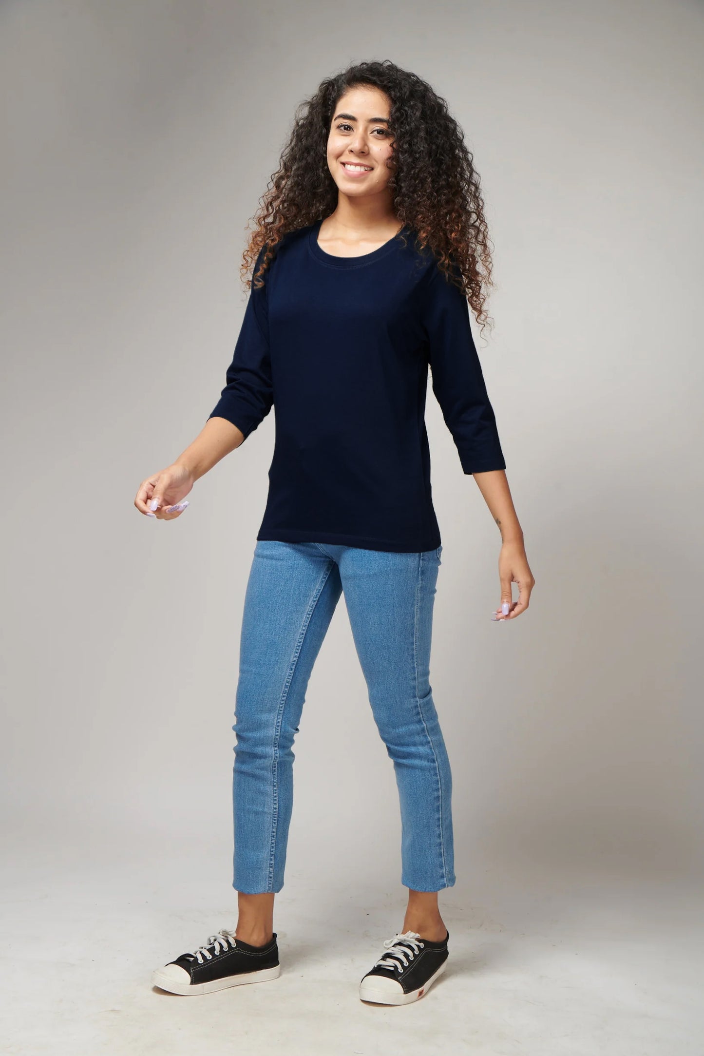 Women's Basic Navy Blue Full Sleeves T-Shirt