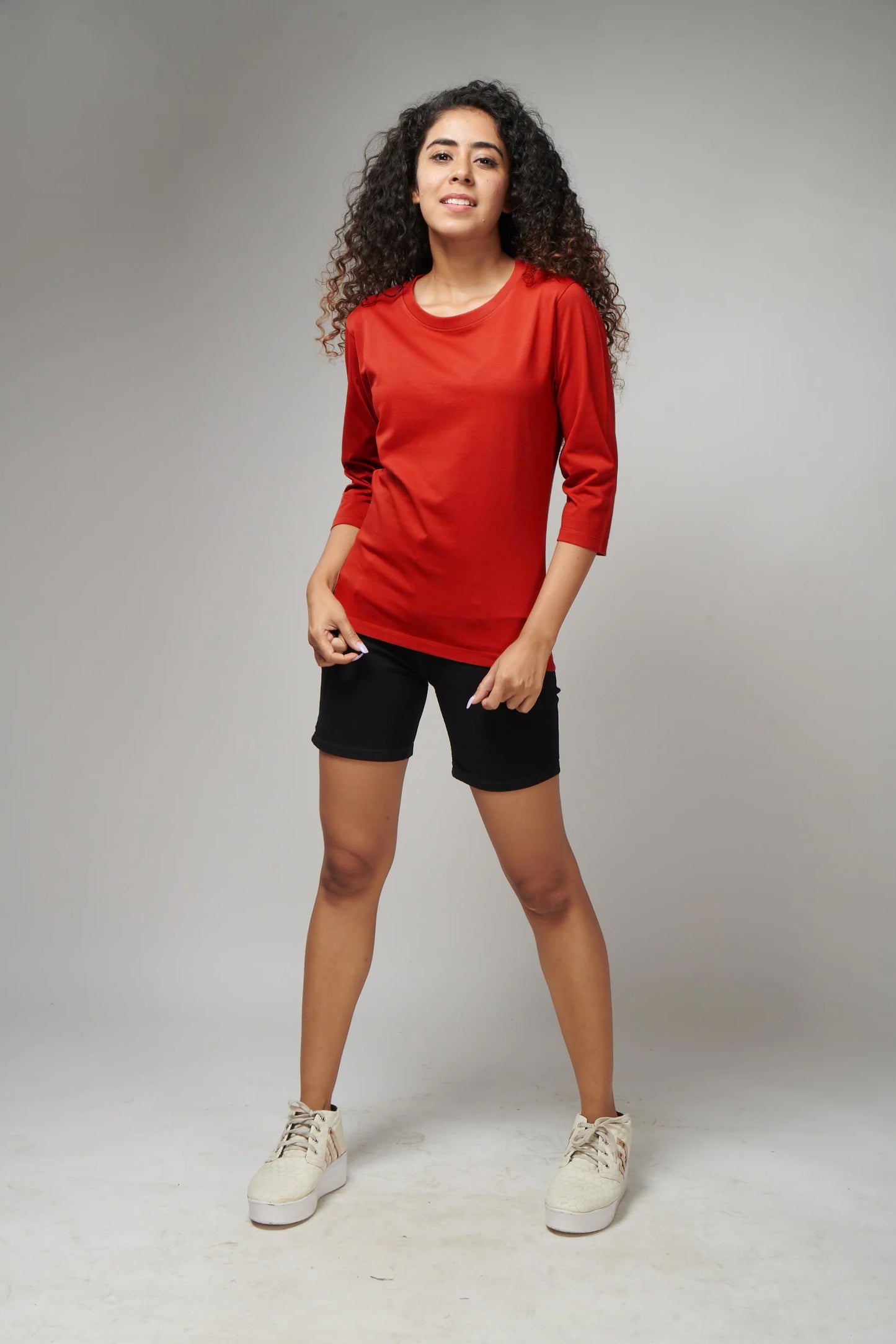 Women's Basic Red Full Sleeves T-Shirt