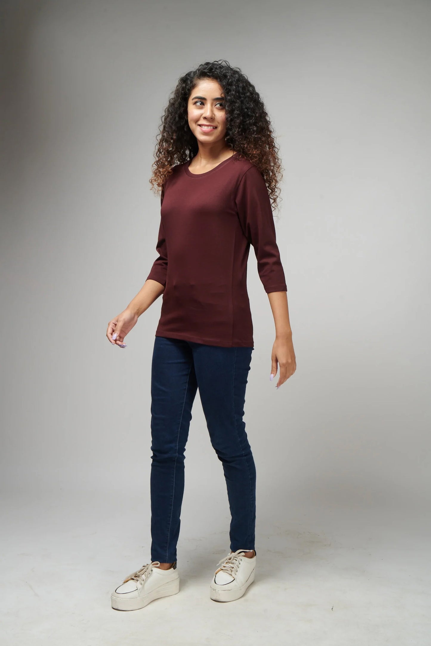 Women's Basic Maroon Full Sleeves T-Shirt