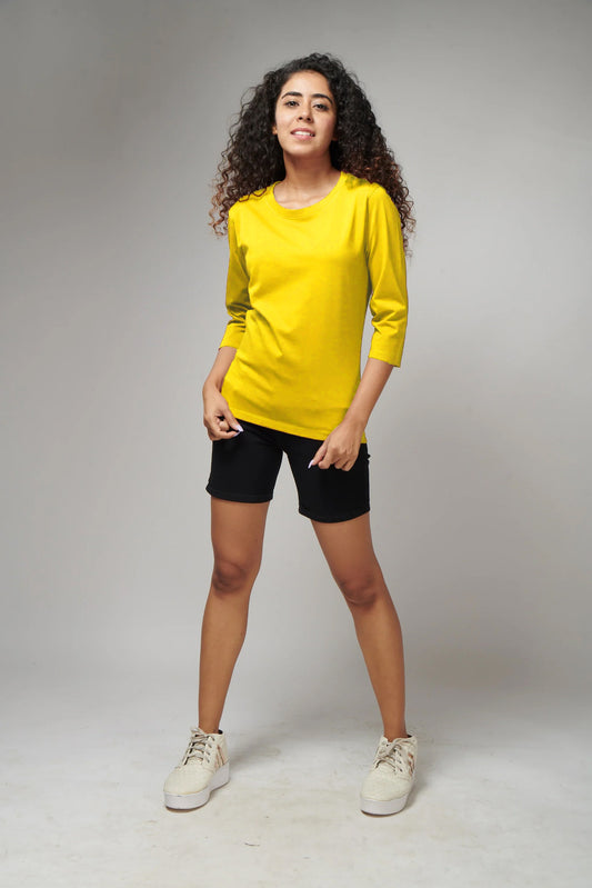 Women's Basic Yellow Full Sleeves T-Shirt
