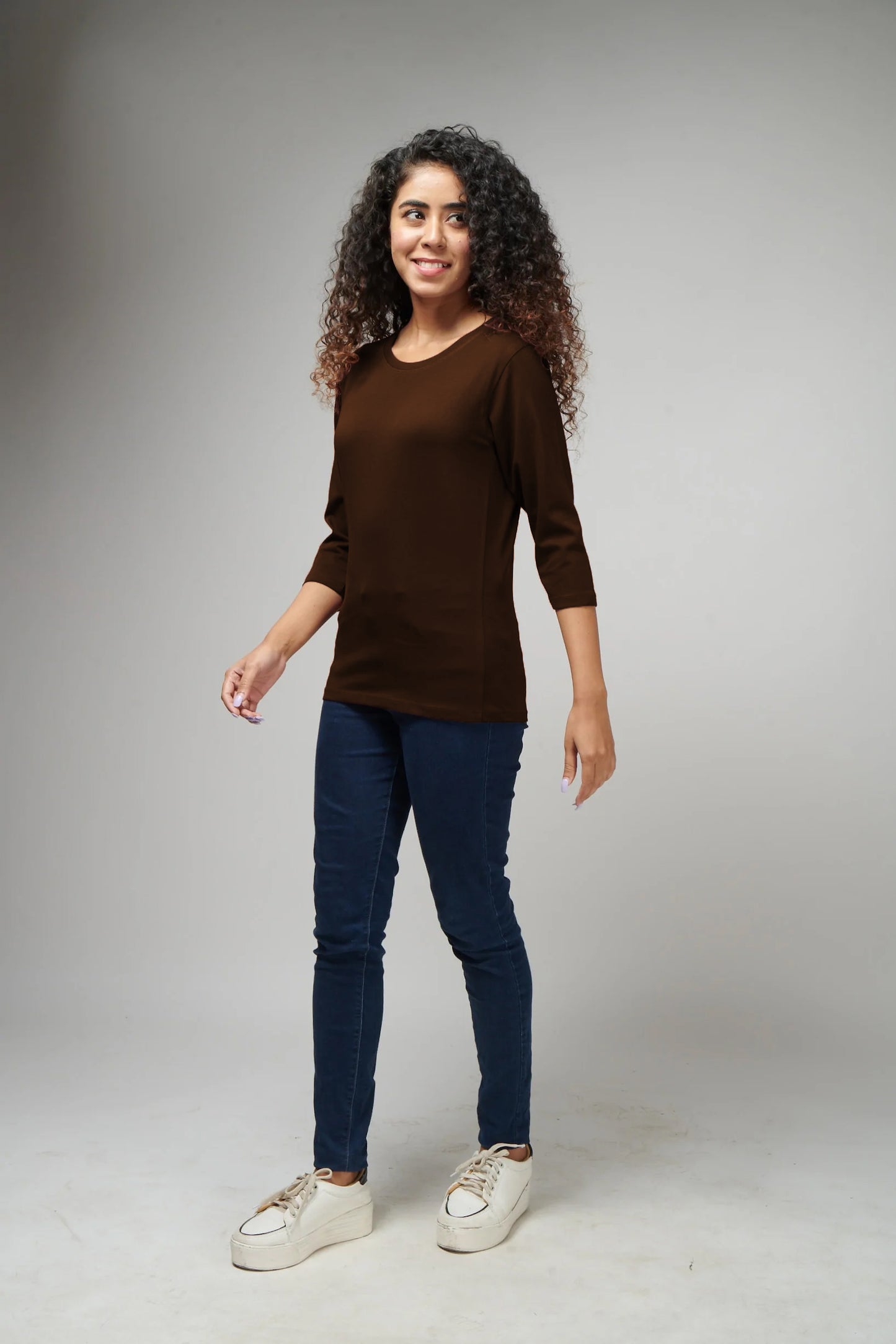 Women's Basic Brown Full Sleeves T-Shirt