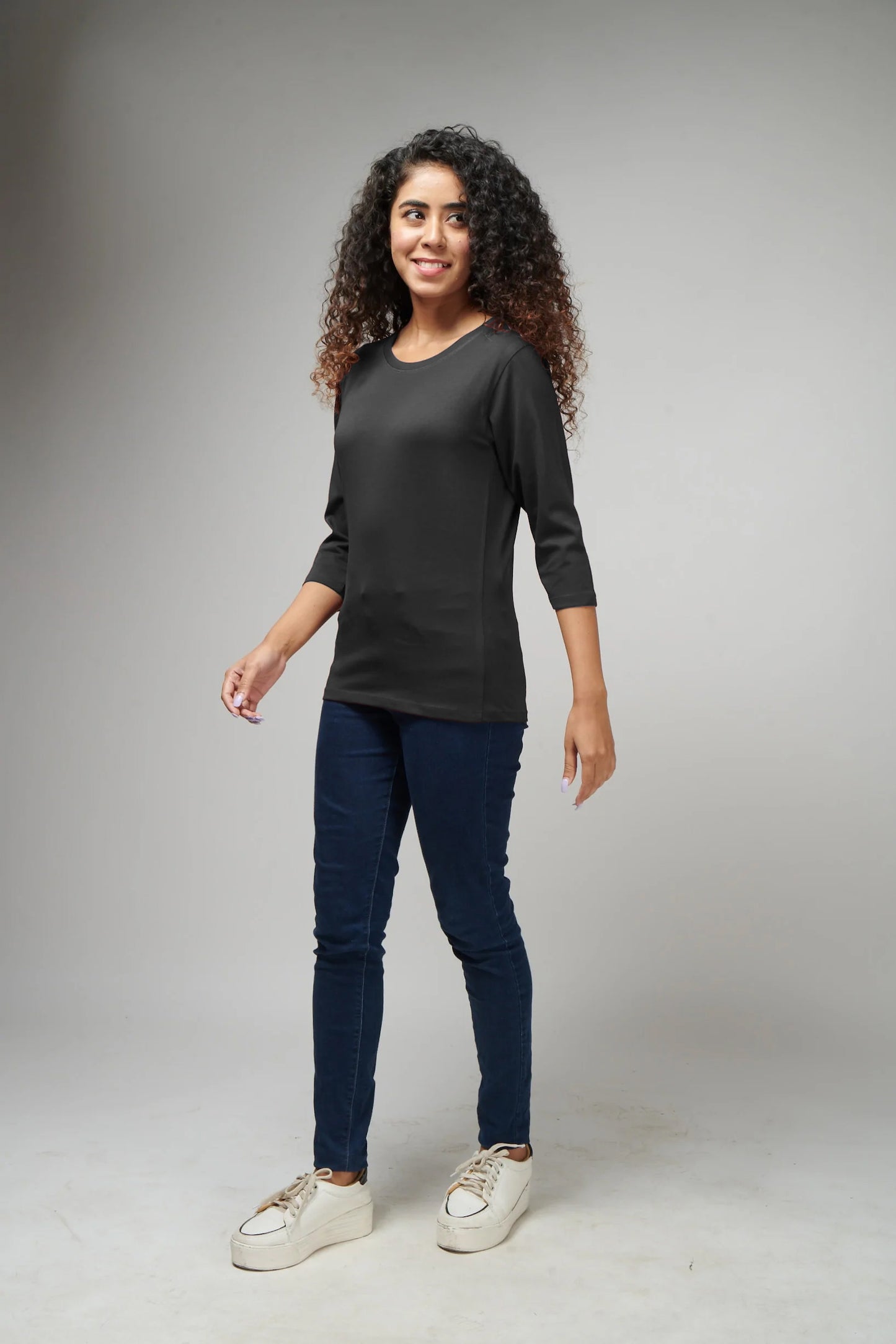 Women's Basic Dark Gray Full Sleeves T-Shirt