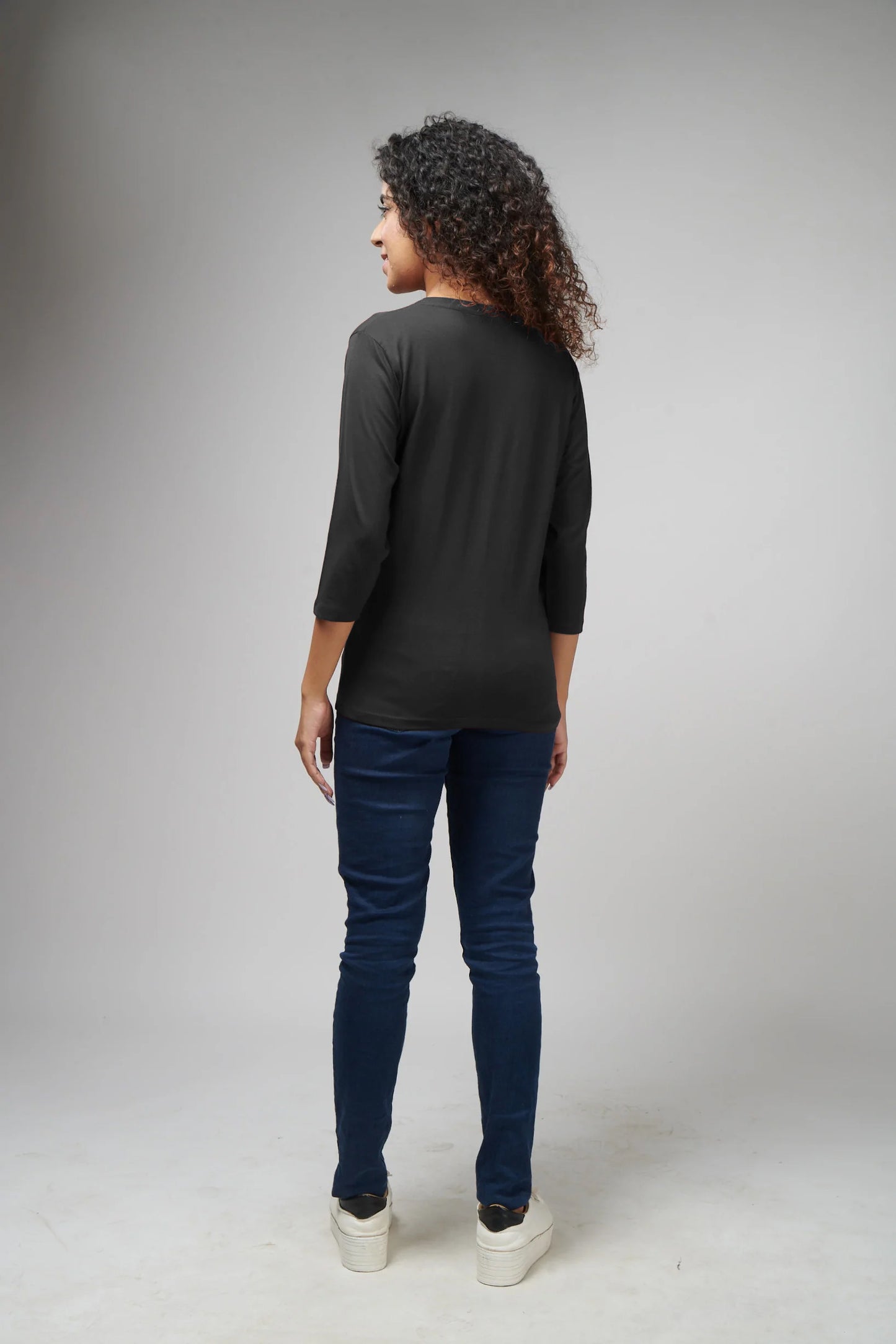 Women's Basic Dark Gray Full Sleeves T-Shirt