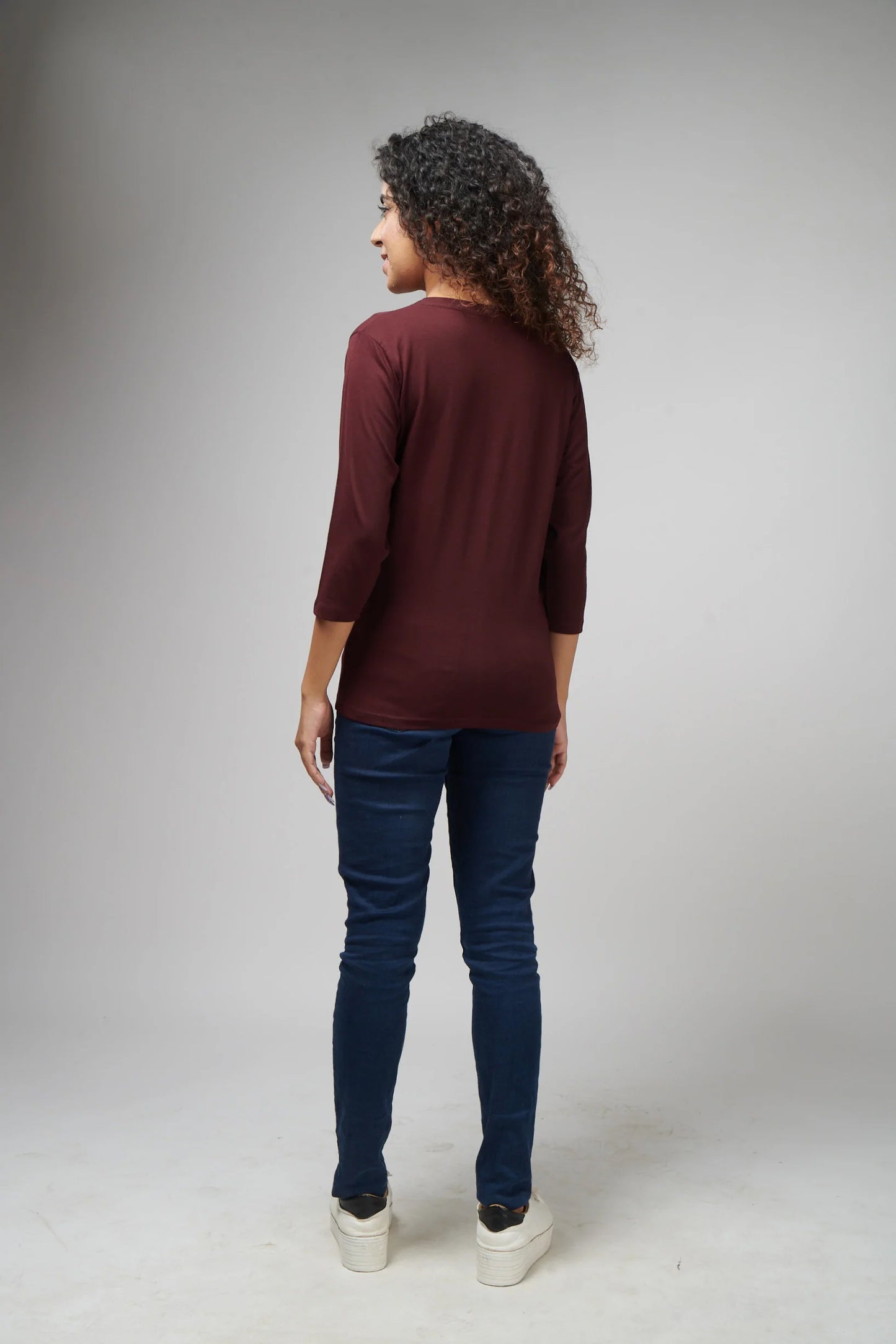 Women's Basic Maroon Full Sleeves T-Shirt