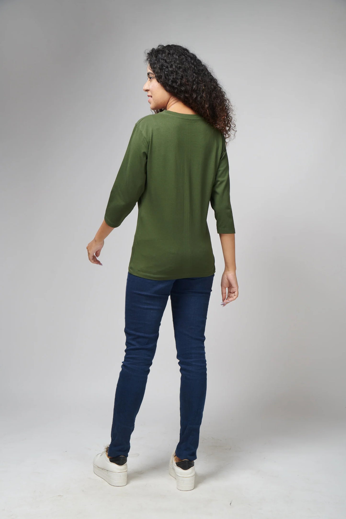 Women's Basic Army Green Full Sleeves T-Shirt