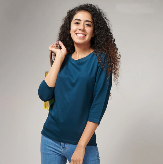 Women's Basic Petroleum Blue Full Sleeves T-Shirt