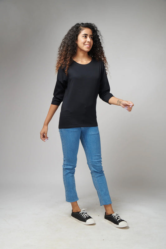 Women's Basic Black Full Sleeves T-Shirt