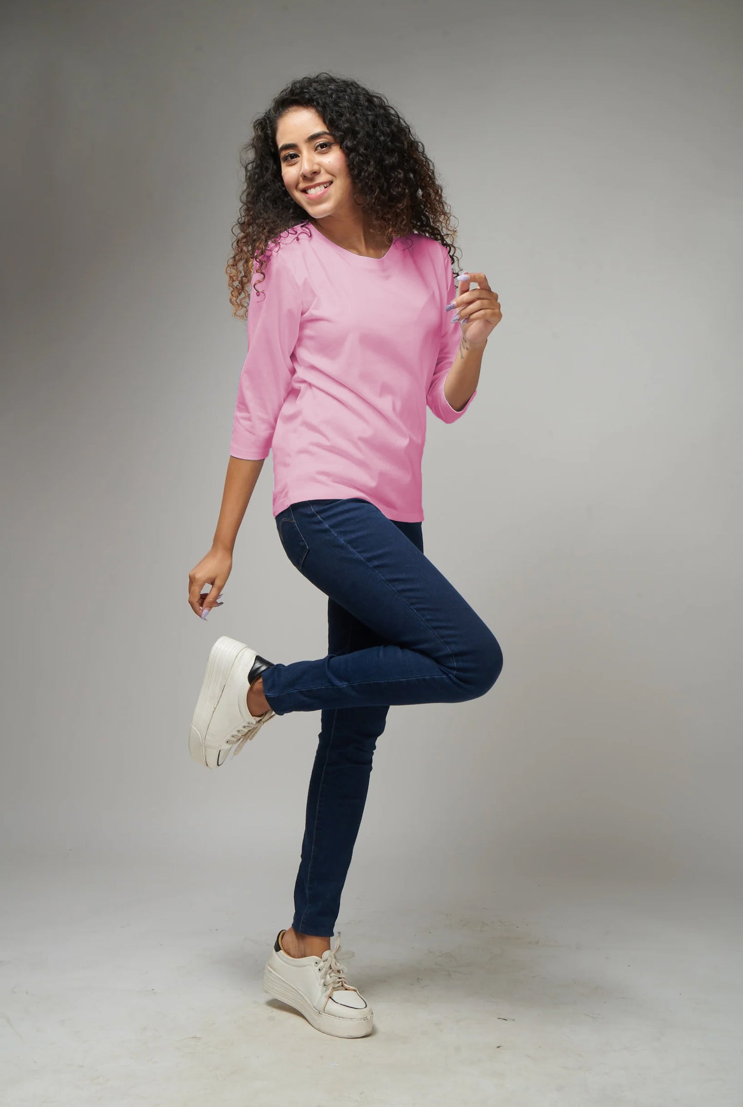 Women's Basic Pink Full Sleeves T-Shirt