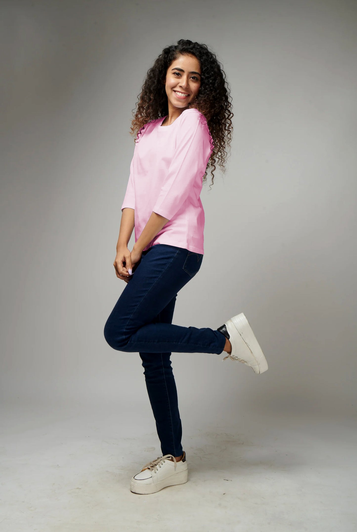 Women's Basic Pink Full Sleeves T-Shirt