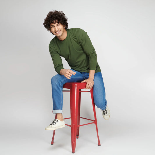 Basic Army Green Full Sleeves T-Shirt