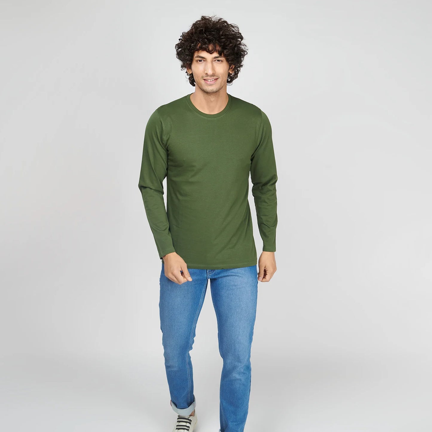 Basic Army Green Full Sleeves T-Shirt