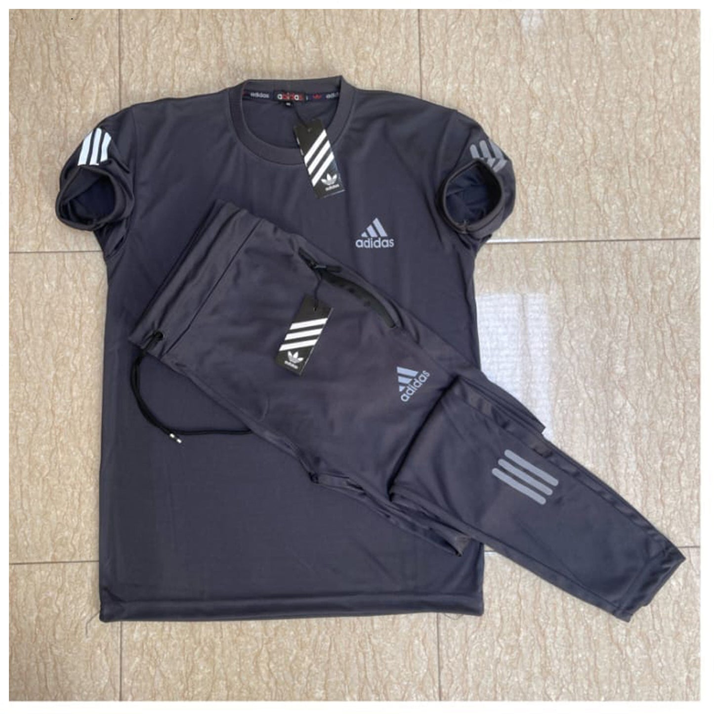 Adidas Three Stripes Tracksuit Steel Gray Color