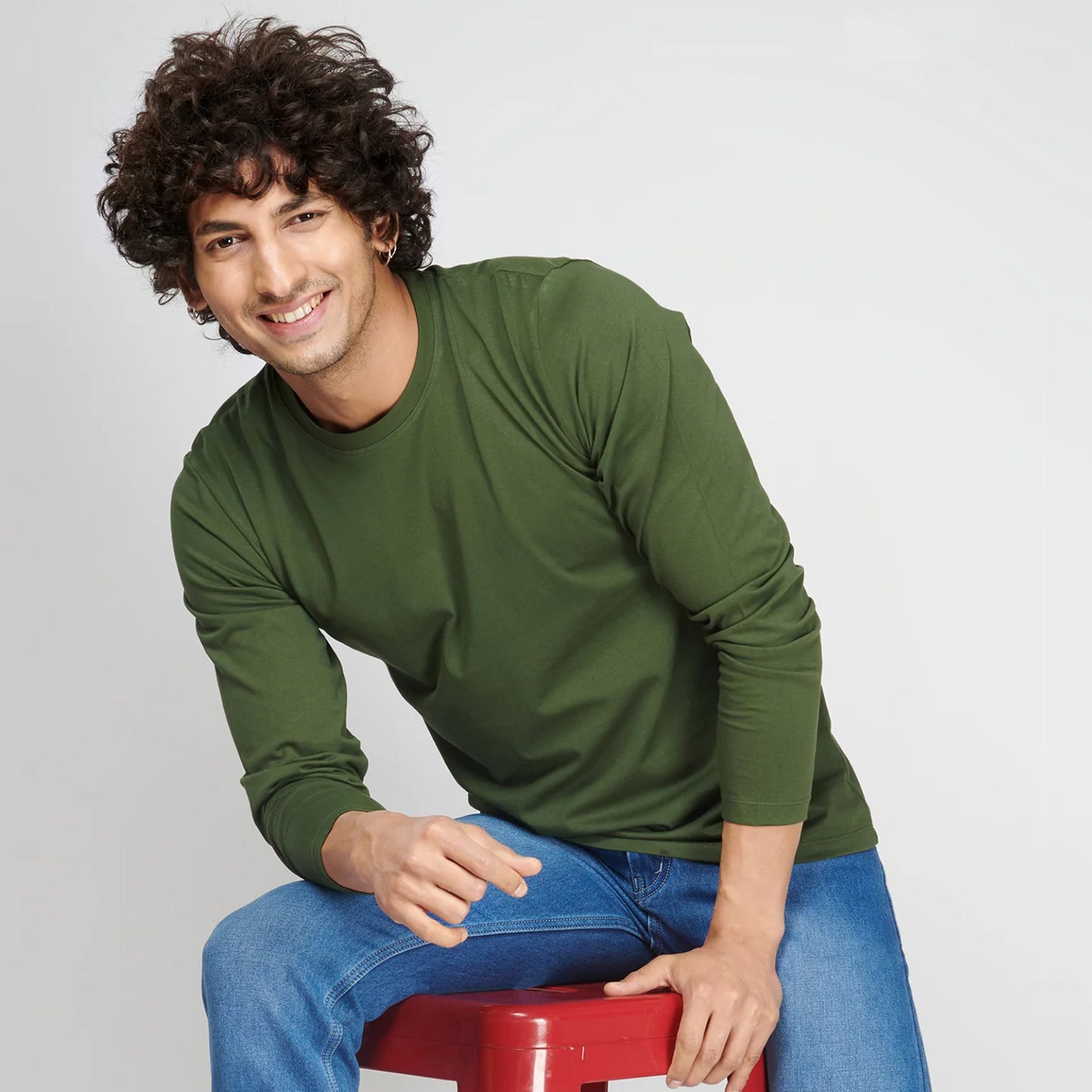 Basic Army Green Full Sleeves T-Shirt