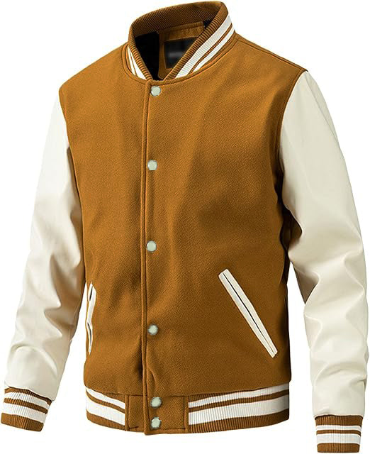 Camel Brown Color Baseball Jacket