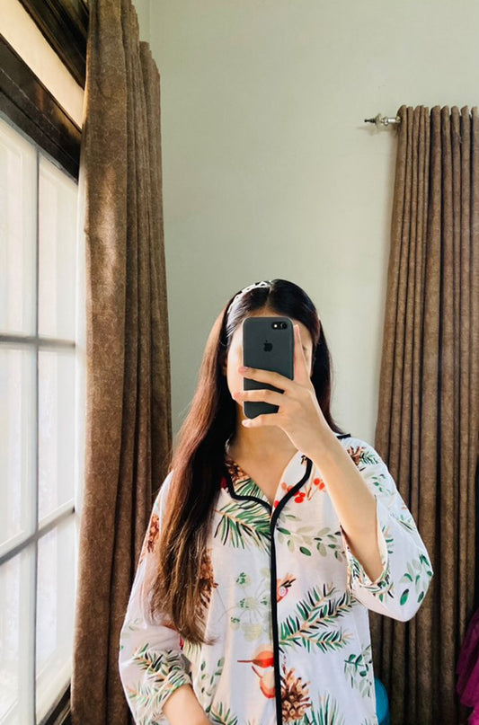 Women's Cotton Night Suit – Tropical Floral Print