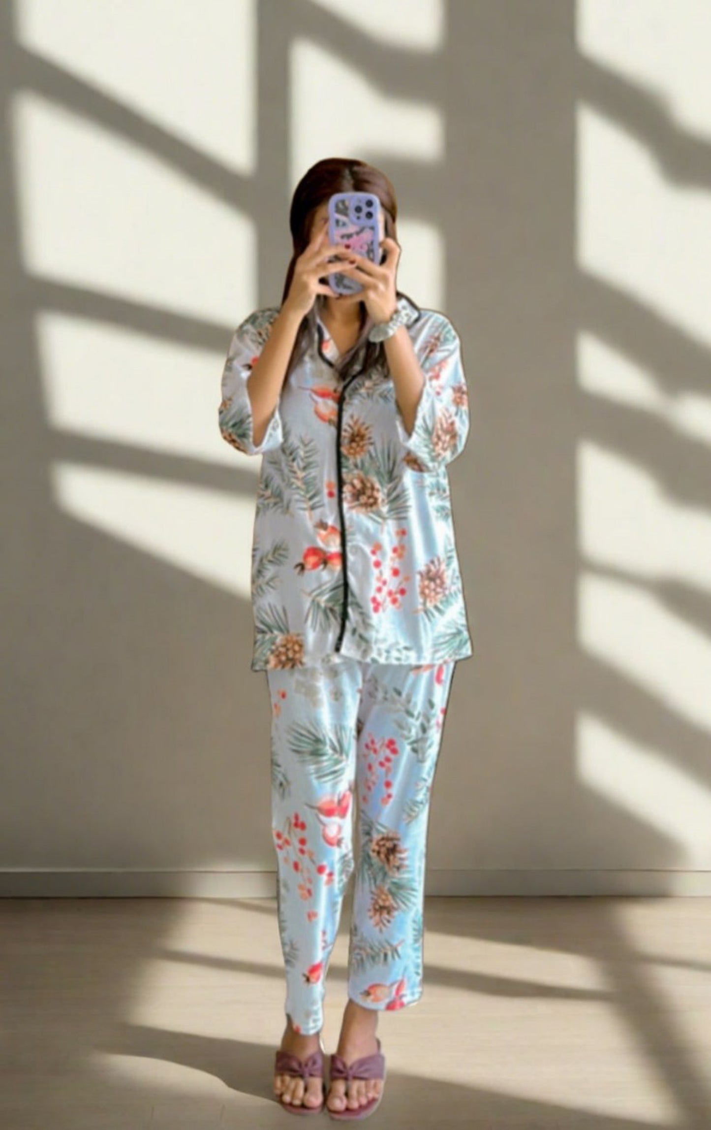 Women's Cotton Night Suit – Tropical Floral Print