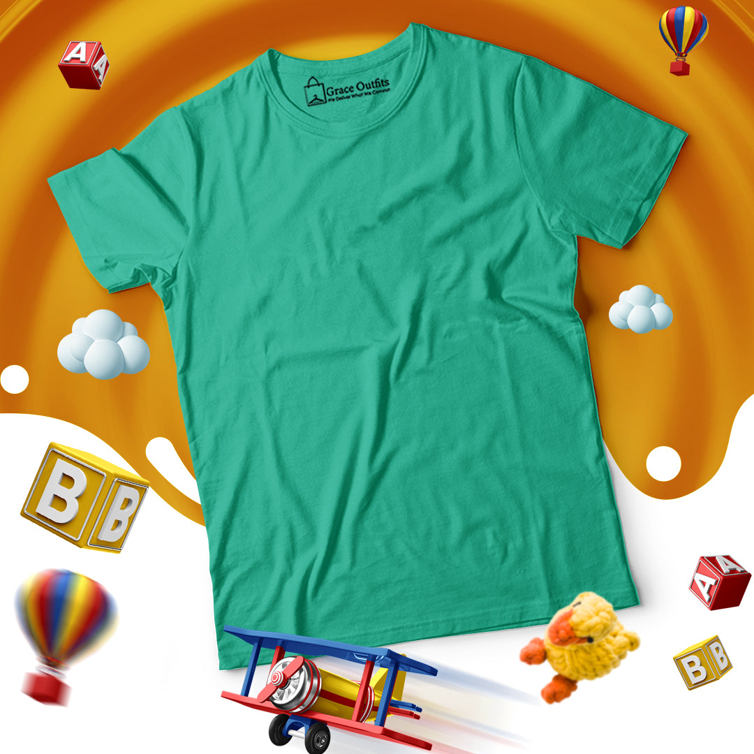 Mint Green Kids Half Sleeves Basic T Shirt