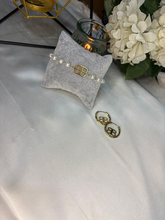 Bundle 14 – Balmain Hoops & Pearl Bracelet Set – Luxury in Every Detail
