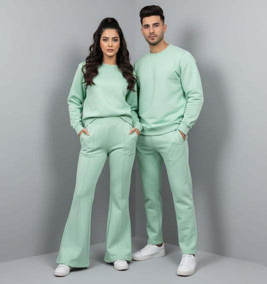 Winter Fleece Couple's Co-Ord Set – Green Pistachio