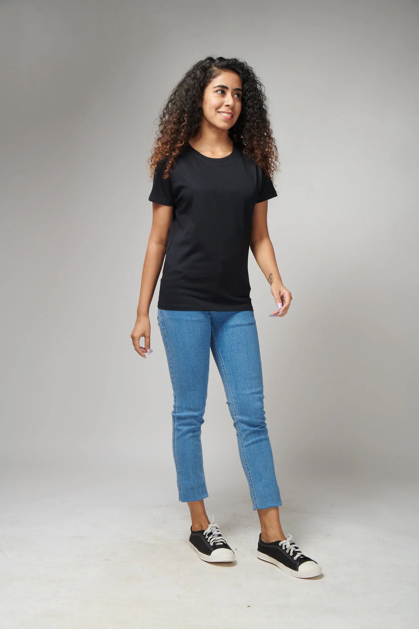 Women's Basic Black Half Sleeves T-Shirt