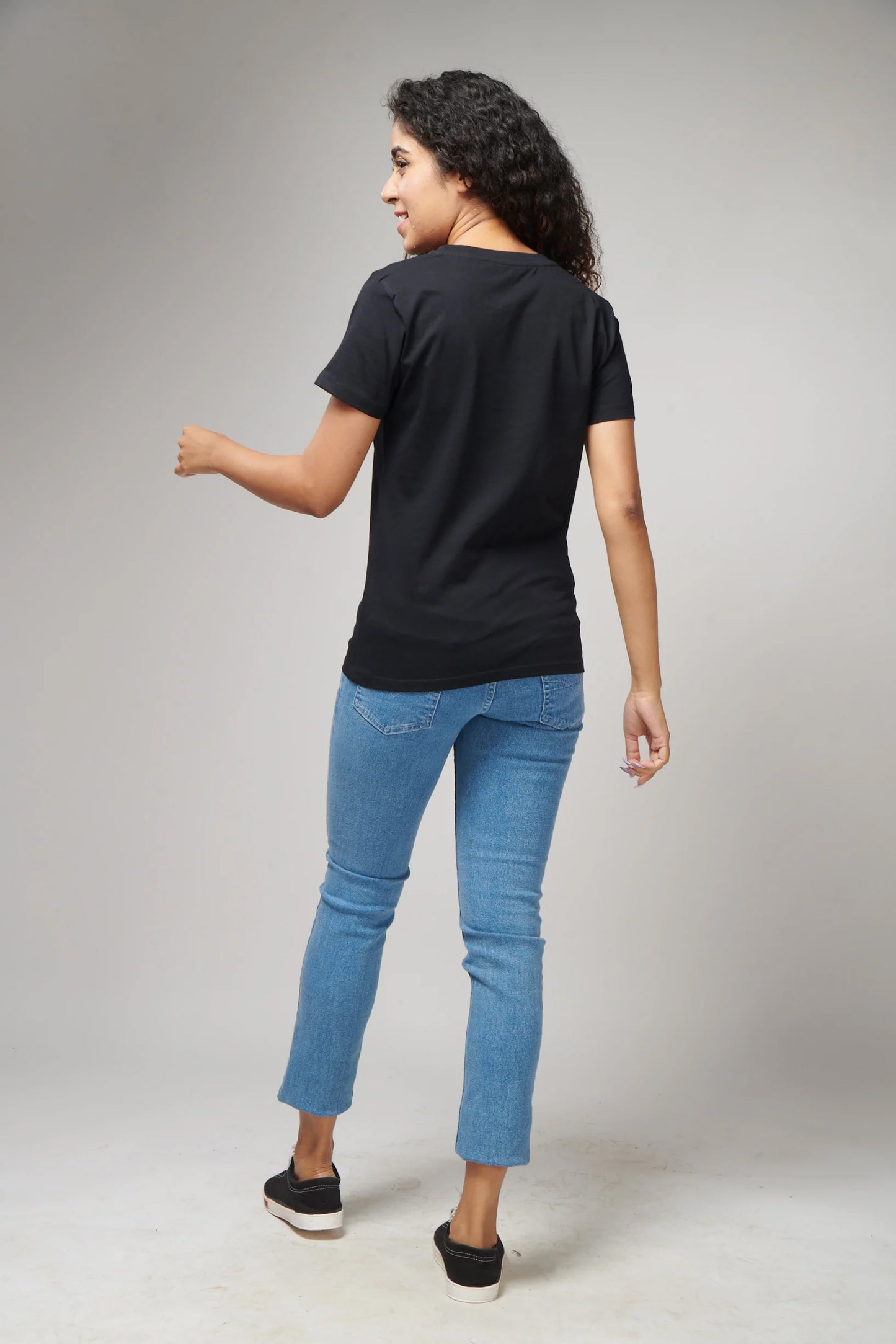 Women's Basic Black Half Sleeves T-Shirt