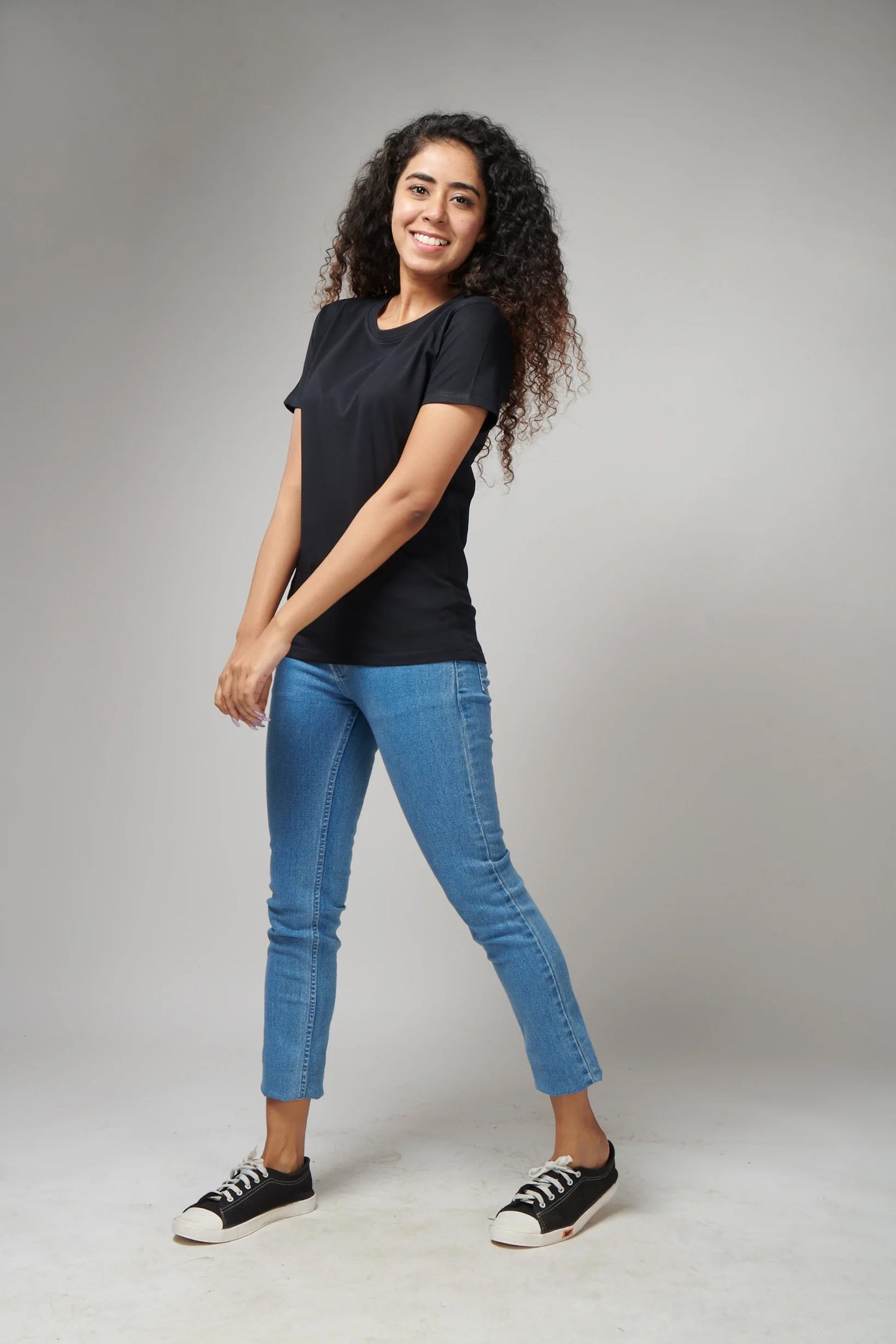 Women's Basic Black Half Sleeves T-Shirt