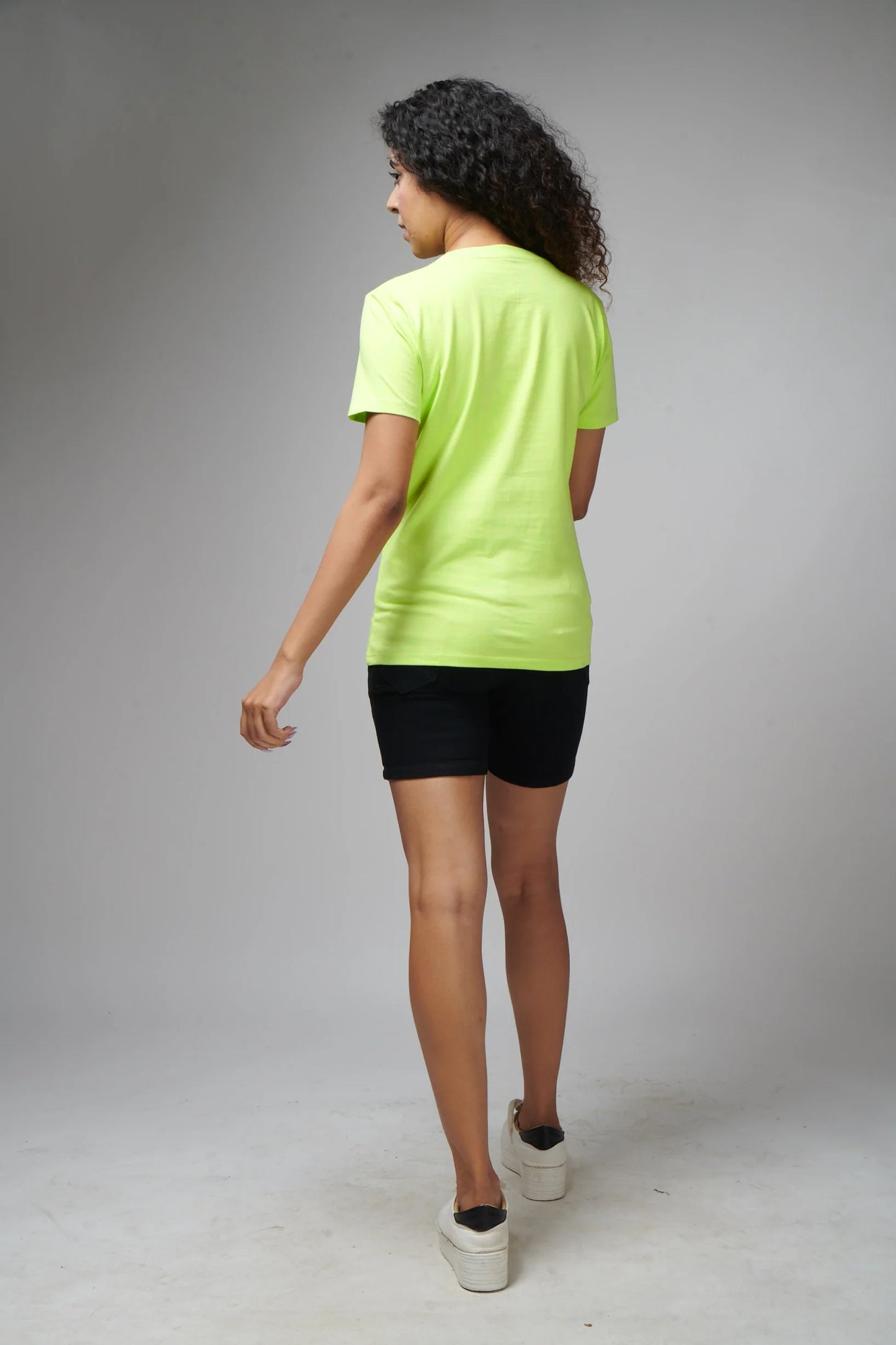 Women's Basic Neon Green Half Sleeves T-Shirt