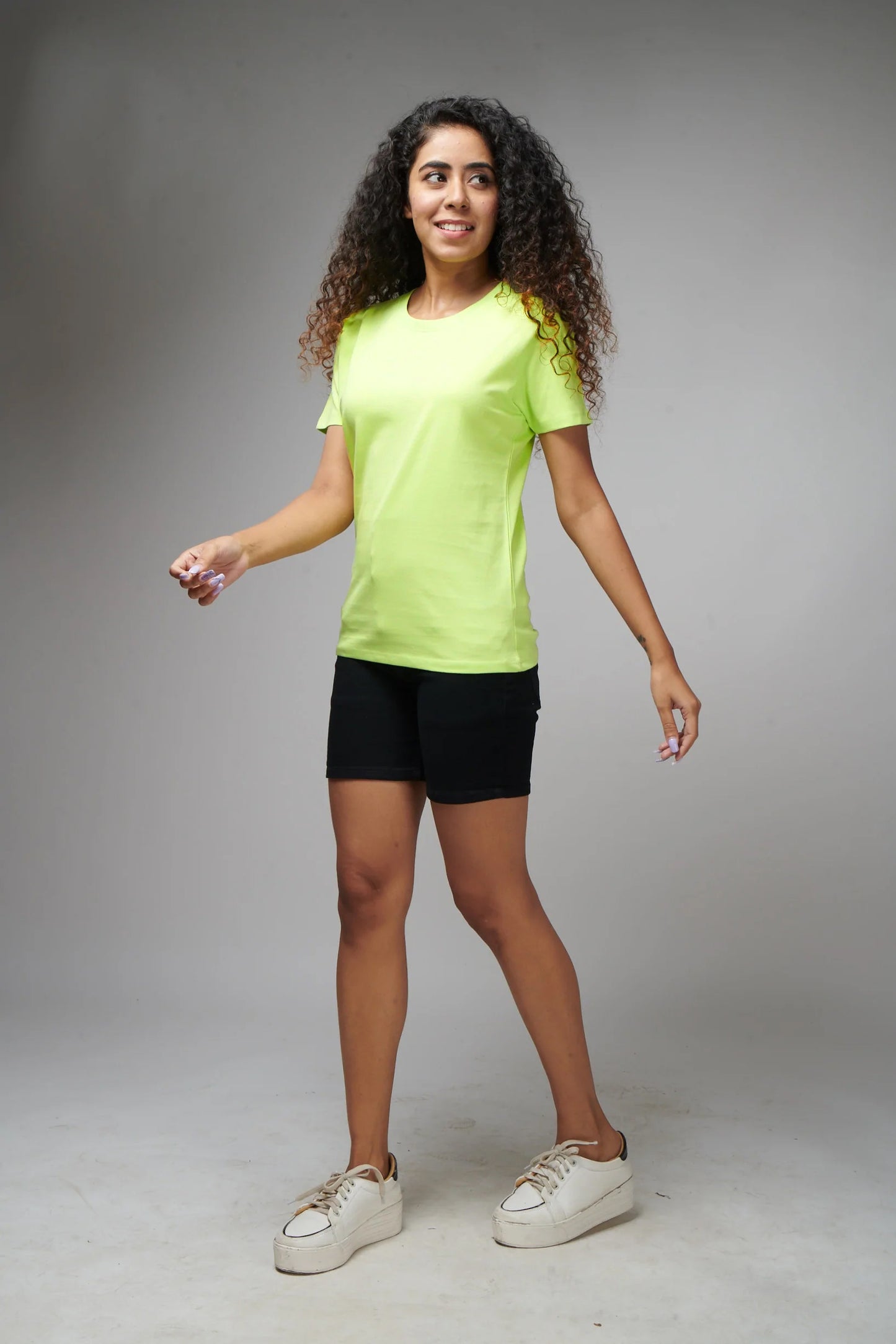 Women's Basic Neon Green Half Sleeves T-Shirt