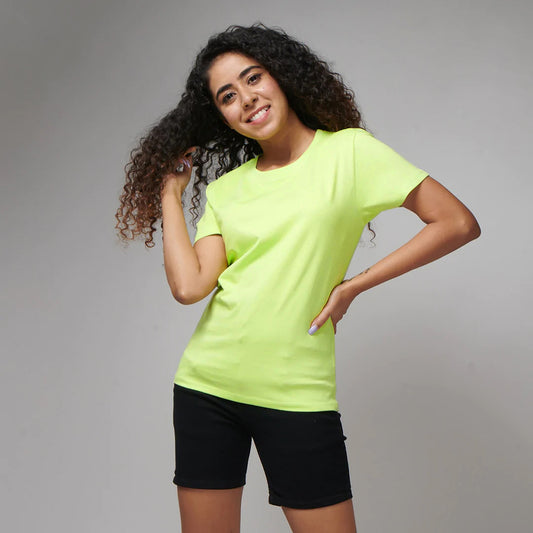 Women's Basic Neon Green Half Sleeves T-Shirt
