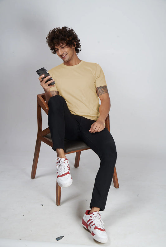 Basic Cream Half Sleeves T-Shirt