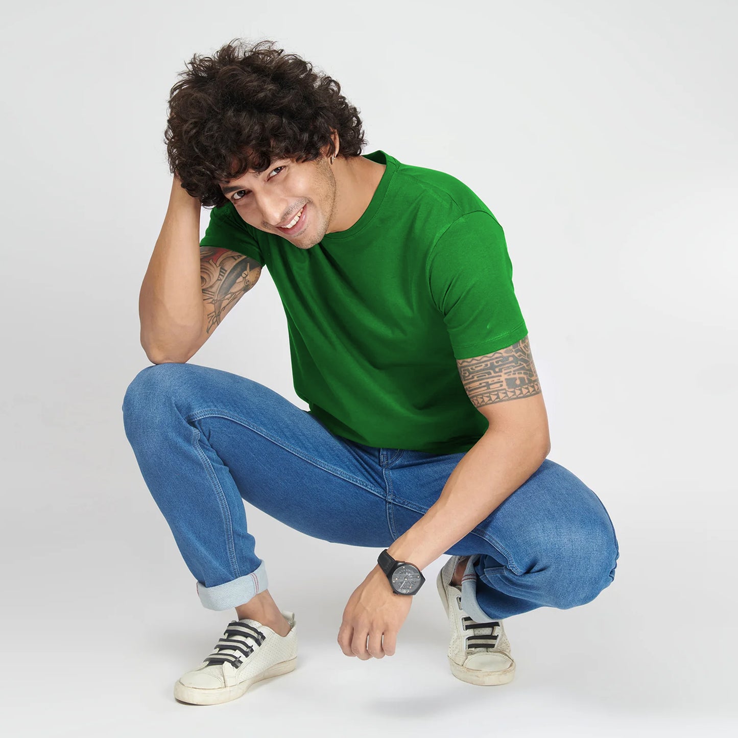 Basic Dark Green Half Sleeves T-Shirt