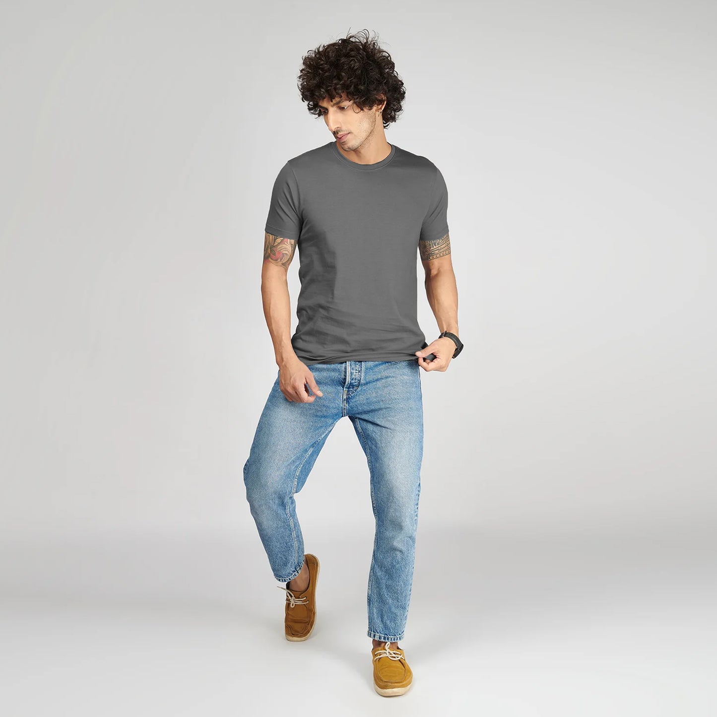 Basic Dark Grey Half Sleeves T-Shirt