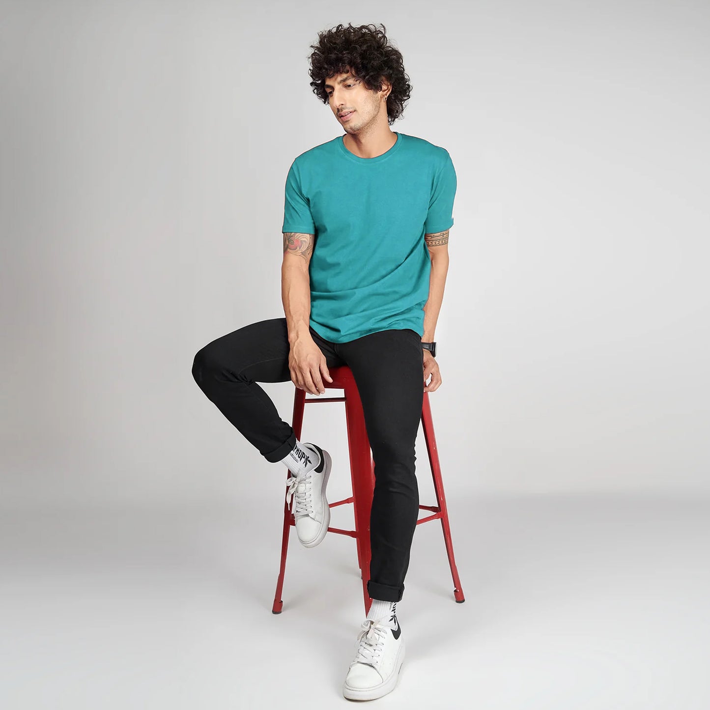 Basic Turkish Blue Half Sleeves T-Shirt